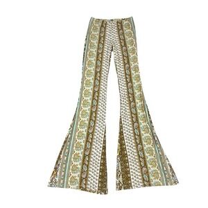 Novella Royale Boho Floral Janis Bell Bottom Flare Pants Hippie Festival S Tan
